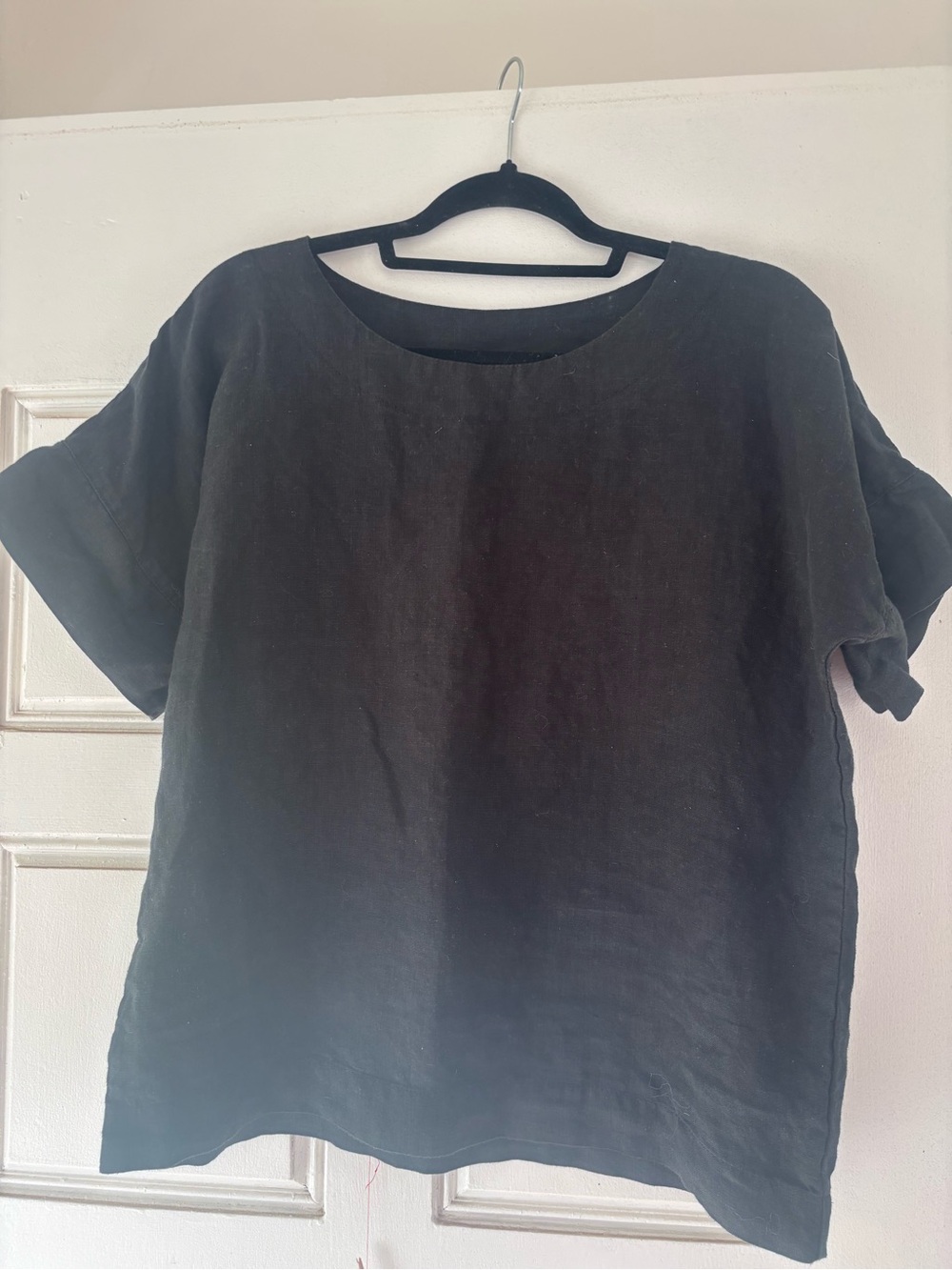 Classic Black Linen Short Sleeve Blouse